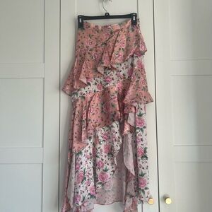 DESIGNER: AMUR peachy pink floral midi skirt